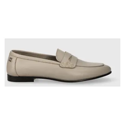 Kožené mokasíny Tommy Hilfiger ESSENTIAL LEATHER LOAFER dámské, béžová barva, na plochém podpatk