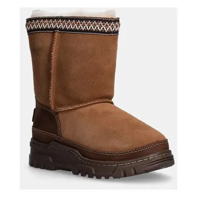 Dětské sněhule UGG KIDS CLASSIC SHORTRAILGAZER hnědá barva, 1157694K