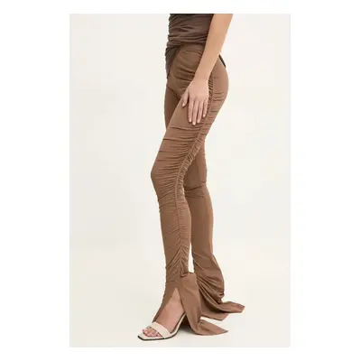 Kalhoty Rick Owens Lilies dámské, hnědá barva, přiléhavé, high waist, LI02D5335CVI