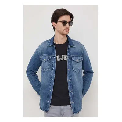 Džínová košile Pepe Jeans Dave Liberty pánská, tmavomodrá barva, regular, s klasickým límcem, PM