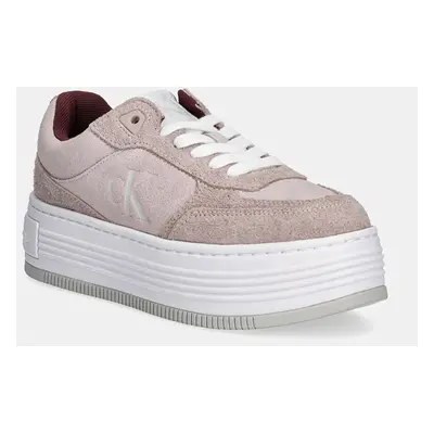 Semišové sneakers boty Calvin Klein Jeans BOLD PLATF LACEUP LOW MG SUEDE růžová barva, YW0YW0157