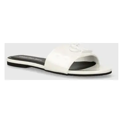 Pantofle Calvin Klein Jeans FLAT SANDAL SLIDE MG MET dámské, bílá barva, YW0YW01348