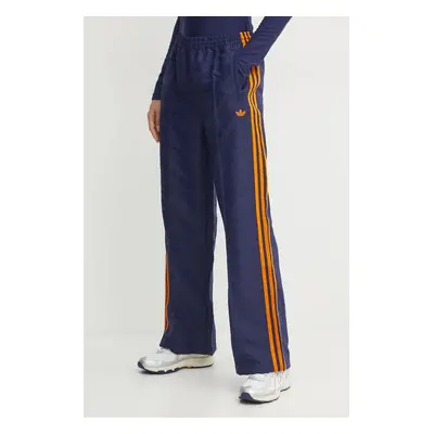 Kalhoty adidas Originals Oversized Monogram Track Pant dámské, tmavomodrá barva, široké, high wa