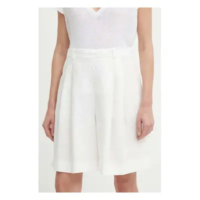 Plátěné kraťasy Polo Ralph Lauren bílá barva, hladké, high waist, 211935393