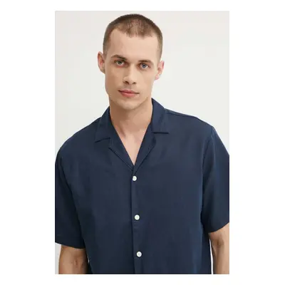 Lněná košile Marc O'Polo DENIM tmavomodrá barva, relaxed, 5000005076