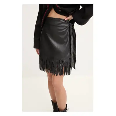 Sukně Never Fully Dressed Vegan Leather Mini Fringe Jaspre černá barva, mini, pouzdrová, NFDSK59