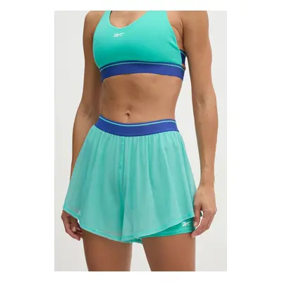 Tréninkové šortky Reebok Team tyrkysová barva, s potiskem, high waist, 100205793