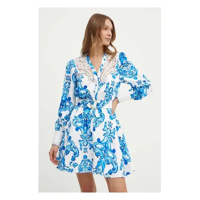 Šaty s příměsí lnu Marciano Guess BLUE NOTE mini, 4GGK24 9708Z