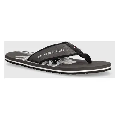 Žabky Tommy Hilfiger PALM PRINT BEACH SANDAL pánské, šedá barva, FM0FM05026