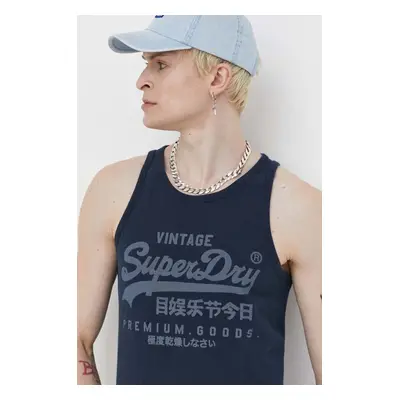 Bavlněný top Superdry tmavomodrá barva