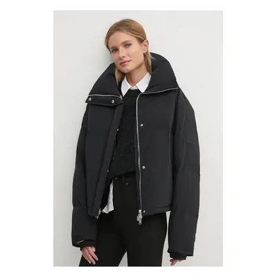 Bunda Dkny dámská, černá barva, přechodná, oversize, D2G4A176