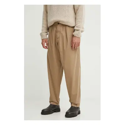 Bavlněné kalhoty Universal Works Pleated Track Pant béžová barva, jednoduché, 29523