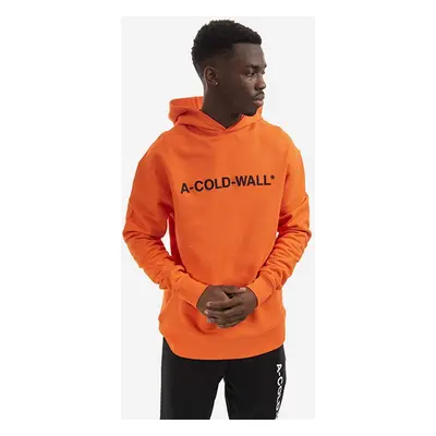 Bavlněná mikina A-COLD-WALL* Essential Logo Hoodie pánská, oranžová barva, s kapucí, s potiskem,