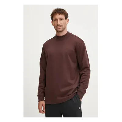 Bavlněné tričko s dlouhým rukávem adidas Originals Longsleeve Mock Neck vínová barva, IW3258