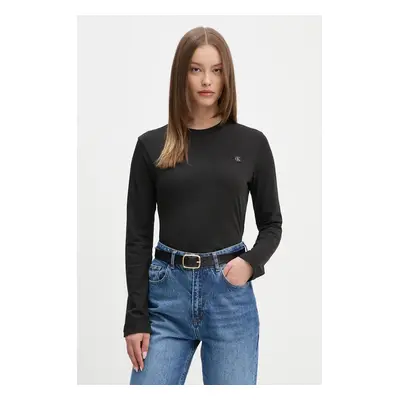 Bavlněné tričko s dlouhým rukávem Calvin Klein Jeans černá barva, J20J224549