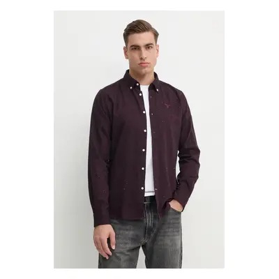 Košile Barbour pánská, vínová barva, slim, s límečkem button-down, MSH5518