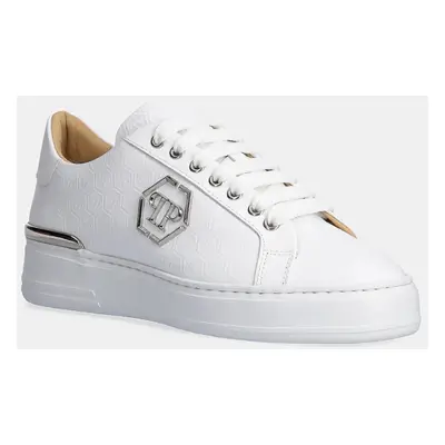 Kožené sneakers boty Philipp Plein Nappa Lo-Top Monogram bílá barva, USC0665 PLE010N 01