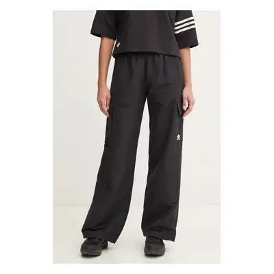 Kalhoty adidas Originals Essentials Woven Cargo dámské, černá barva, široké, high waist, IX9974