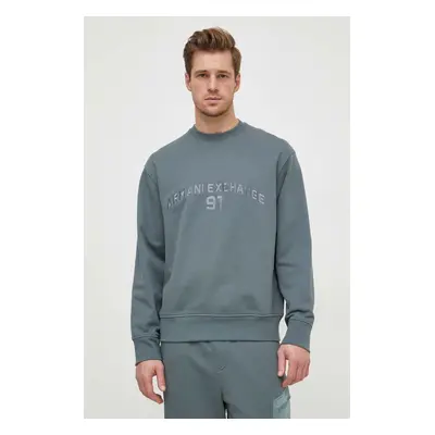 Bavlněná mikina Armani Exchange pánská, zelená barva, s aplikací, 3DZMLK ZJ4XZ