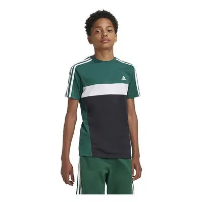 Dětské bavlněné tričko adidas J 3S TIB T zelená barva, s potiskem, IW3494