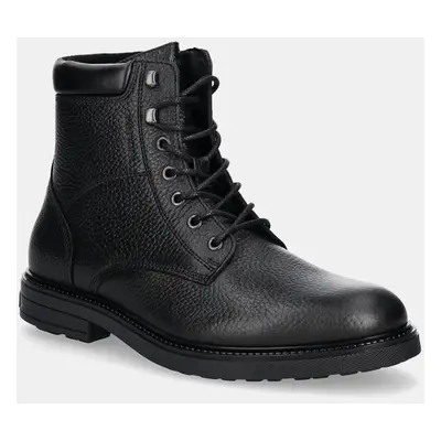 Kožené boty Tommy Hilfiger HILFIGER OUTDOOR WARM LTH BOOT pánské, černá barva, FM0FM05192