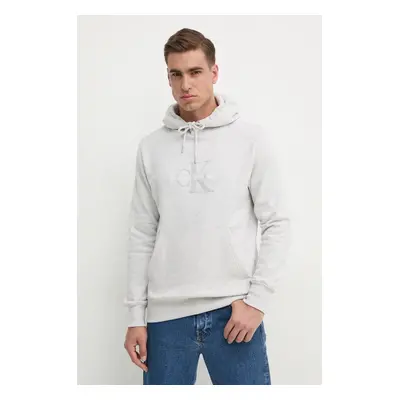 Bavlněná mikina Calvin Klein Jeans pánská, šedá barva, s kapucí, s aplikací, J30J326637