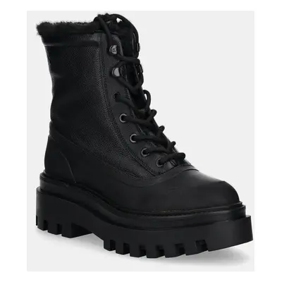 Nízké kozačky Calvin Klein Jeans FLATFORM LACE UP BOOT PADDED dámské, černá barva, na platformě,