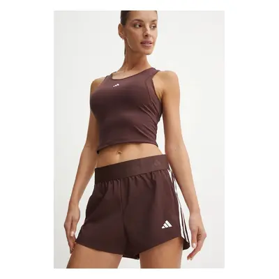 Tréninkové šortky adidas Performance Hyperglam hnědá barva, s aplikací, high waist, IX3224