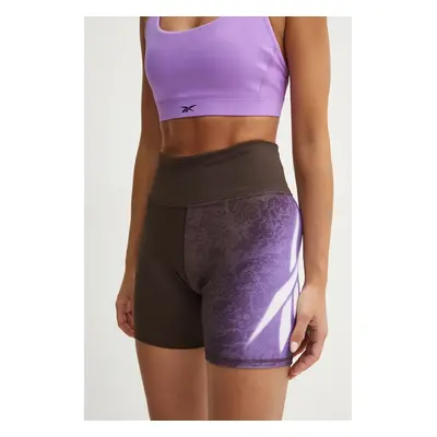 Tréninkové šortky Reebok LUX Collection hnědá barva, vzorované, high waist, 100205570