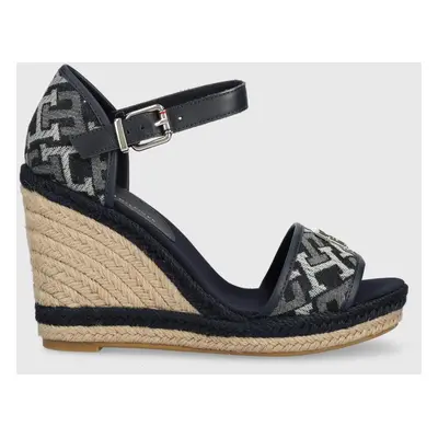 Sandály Tommy Hilfiger FW0FW06935 TH MONOGRAM DENIM WEDGE dámské, tmavomodrá barva, na klínku