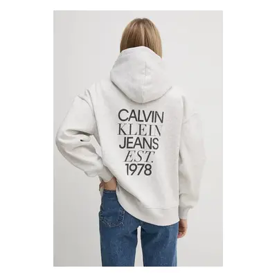 Mikina Calvin Klein Jeans dámská, šedá barva, s kapucí, s potiskem, J20J224911