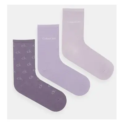 Ponožky Calvin Klein 3-pack dámské, fialová barva, 701229444