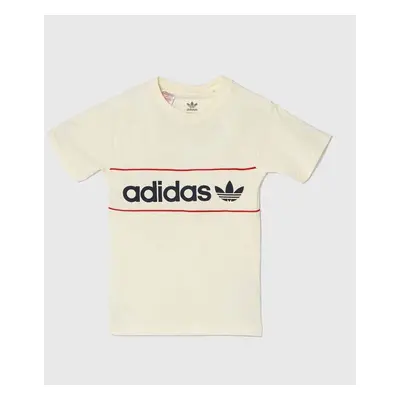 Dětské bavlněné tričko adidas Originals béžová barva