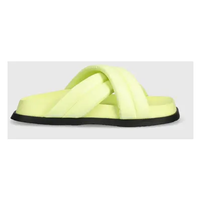 Pantofle Tommy Jeans FANCY PADDED SANDAL dámské, zelená barva, EN0EN02175