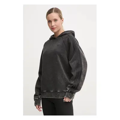 Mikina adidas Originals Wash Hoodie dámská, šedá barva, s kapucí, vzorovaná, IW3415