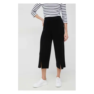 Vlněné kalhoty Dkny dámské, černá barva, široké, high waist