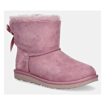 Dětské semišové sněhule UGG MINI BAILEY BOW II růžová barva, 1017397K