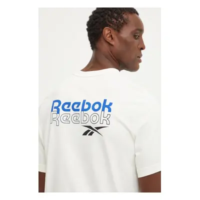 Bavlněné tričko Reebok béžová barva, s potiskem, 100208575