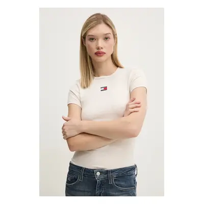 Tričko Tommy Jeans béžová barva, DW0DW20463