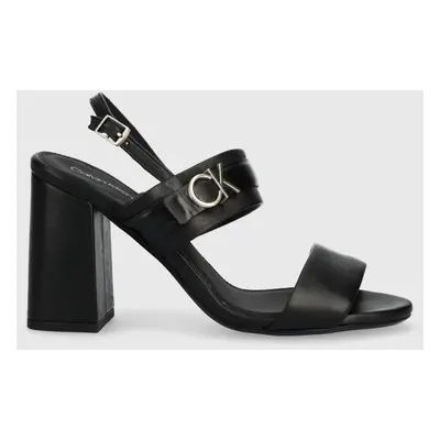 Kožené sandály Calvin Klein BLOCK HL SANDAL 85HH W/HW černá barva, HW0HW01486