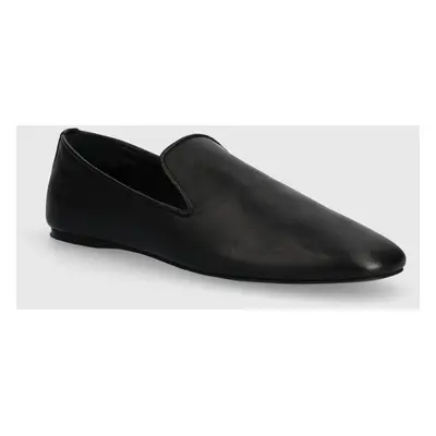 Kožené mokasíny Calvin Klein LOAFER LEATHER dámské, černá barva, na plochém podpatku, HW0HW02129