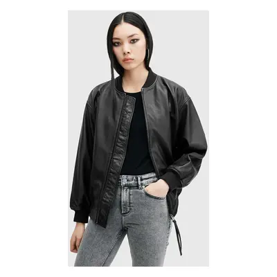 Kožená bomber bunda AllSaints BELLE dámská, černá barva, přechodná, W008LB