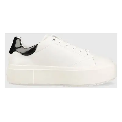 Kožené sneakers boty Calvin Klein SQUARED FLATFORM CUP bílá barva, HW0HW01775