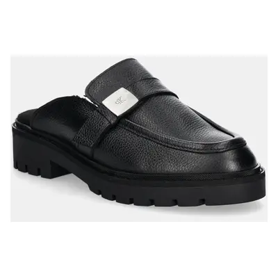 Kožené pantofle Calvin Klein Jeans FLATFORM SLIPON MG LTH dámské, černá barva, YW0YW01655