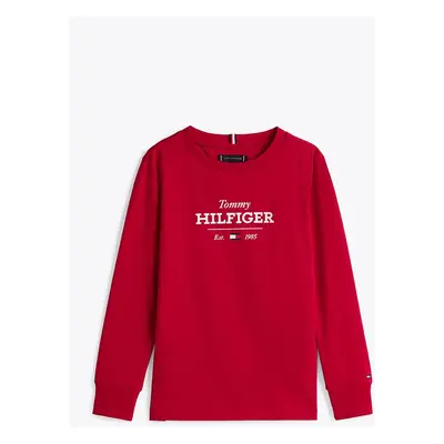 Dětské bavlněné tričko s dlouhým rukávem Tommy Hilfiger červená barva, s potiskem, KB0KB09633