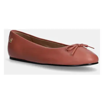 Kožené baleríny Tommy Hilfiger BALLERINA LEATHER FLAT BOW oranžová barva, FW0FW08359