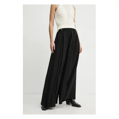 Kalhoty Twinset dámské, černá barva, široké, high waist, 242TT2172