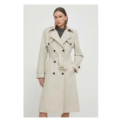 Trench kabát The Kooples dámský, béžová barva, přechodný, dvouřadový, FTRE28001K