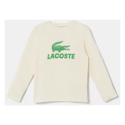 Dětské bavlněné tričko s dlouhým rukávem Lacoste béžová barva, s potiskem, TJ2567