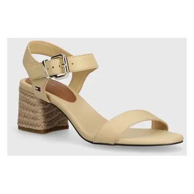 Sandály Tommy Hilfiger BLOCK MID HEEL SANDAL béžová barva, FW0FW08075